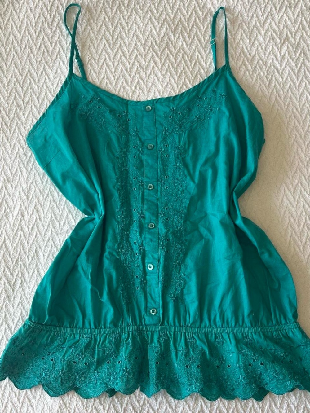 Coquette Teal Eyelet Button-Front Camisole